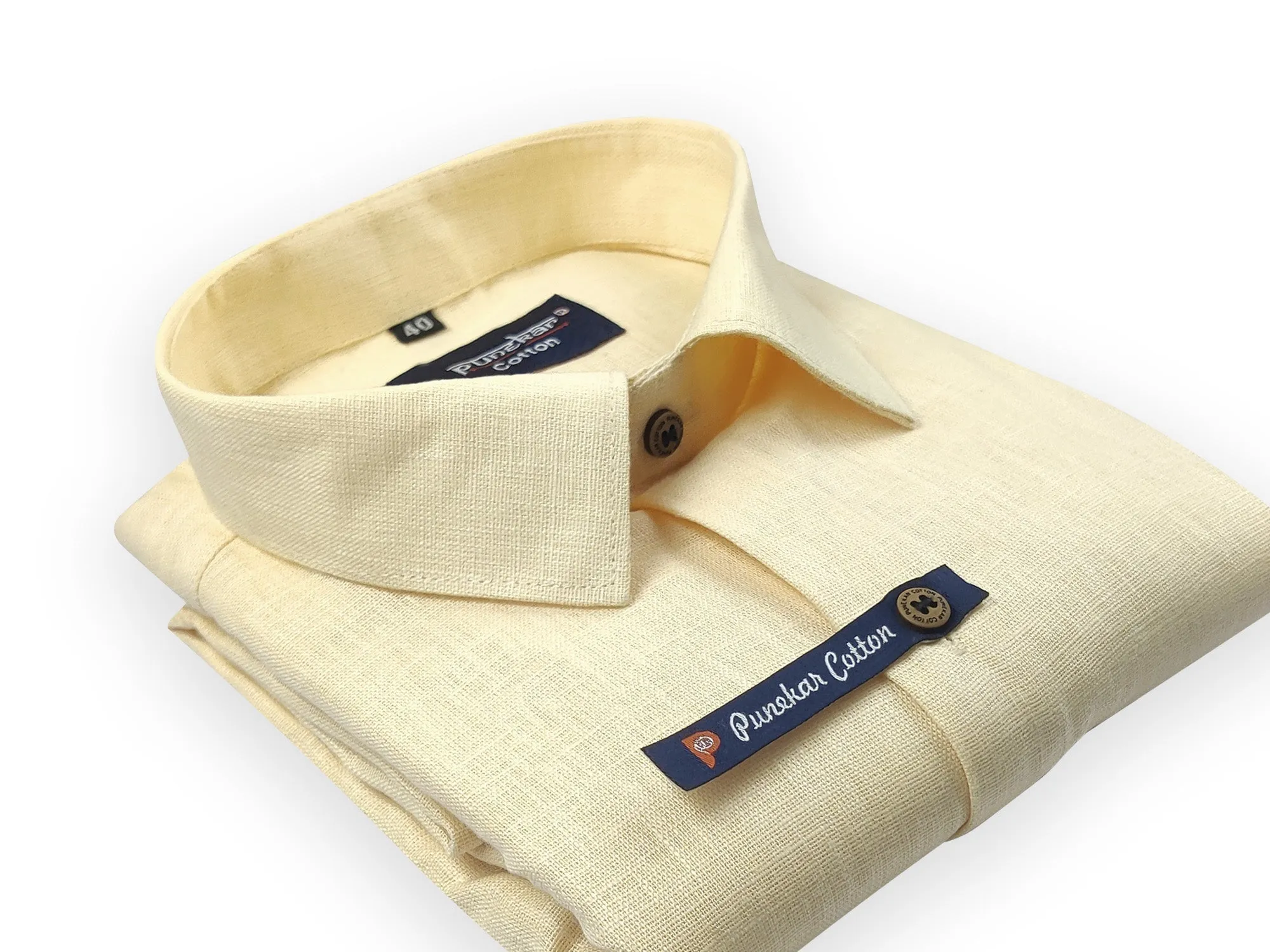 Light Yellow Color Linenza Linen Formal Shirts For Men