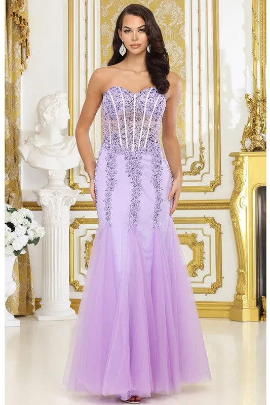 Lilac Embellished Sweetheart Bustier Top Mermaid Dress