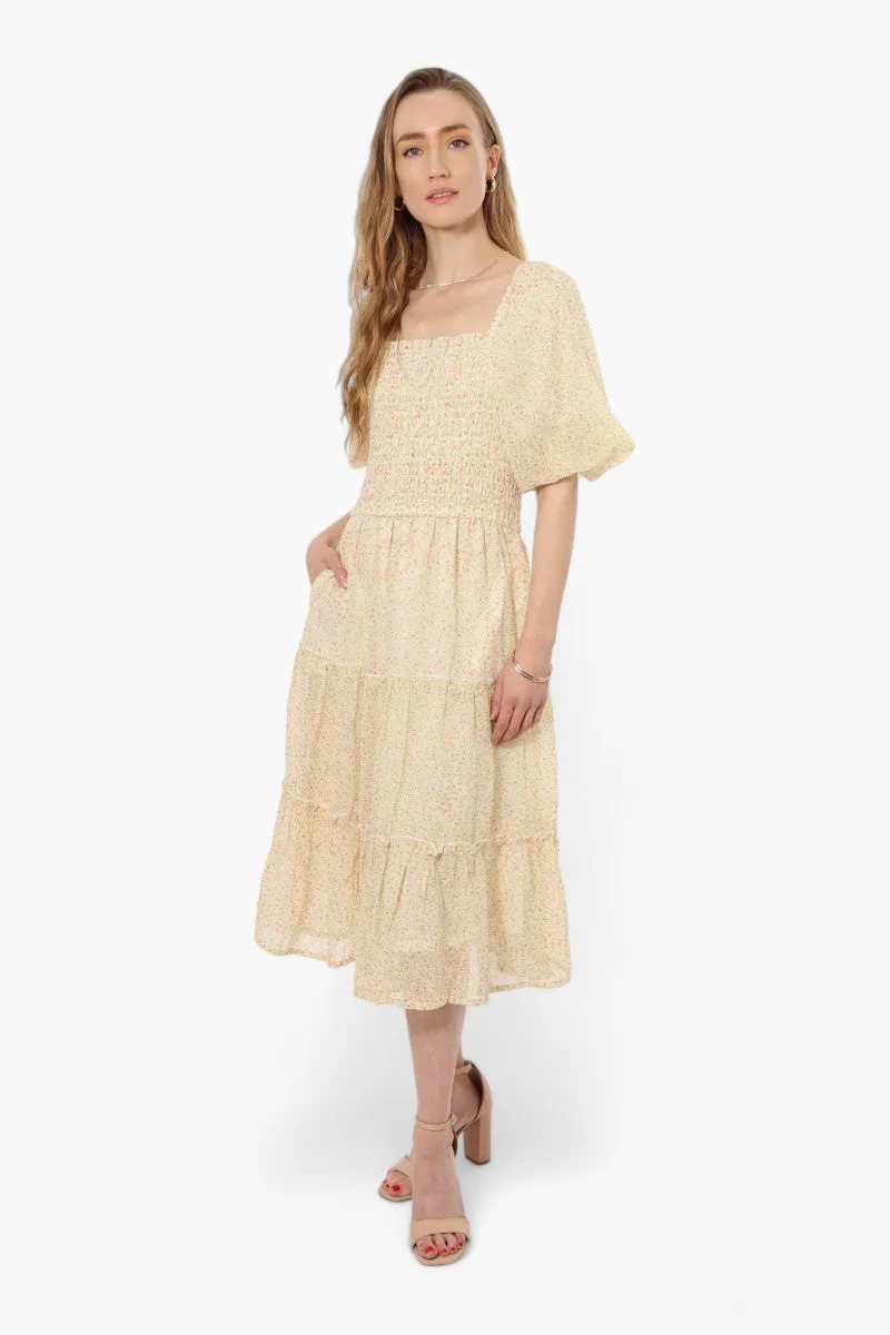 Limite Floral Smock Tiered Maxi Dress - Yellow