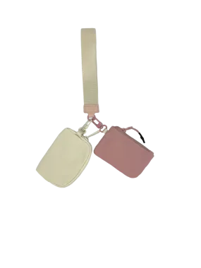 LL-4320 Wristlet Key Chain Double Pouch Cream/Mauve