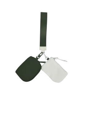 LL-4320 Wristlet Key Chain Double Pouch White Army Green