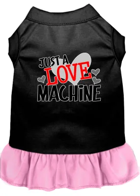 Love Machine Screen Print Dog Dress Black With Light Pink Med