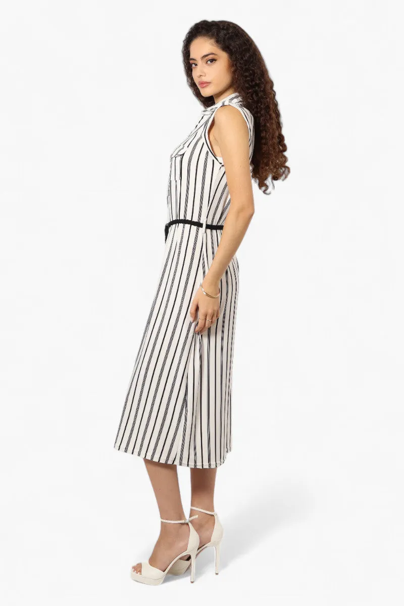 Majora Striped Belted Sleeveless Maxi Dress - White