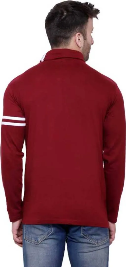 Men's Maroon Cotton Self Pattern Round Neck Tees