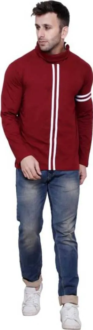 Men's Maroon Cotton Self Pattern Round Neck Tees