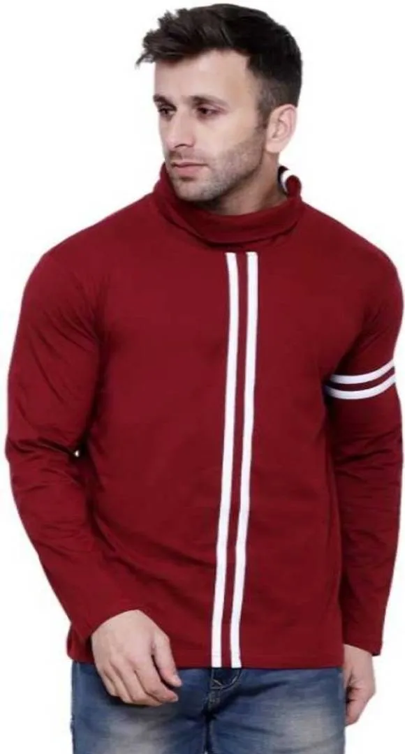 Men's Maroon Cotton Self Pattern Round Neck Tees