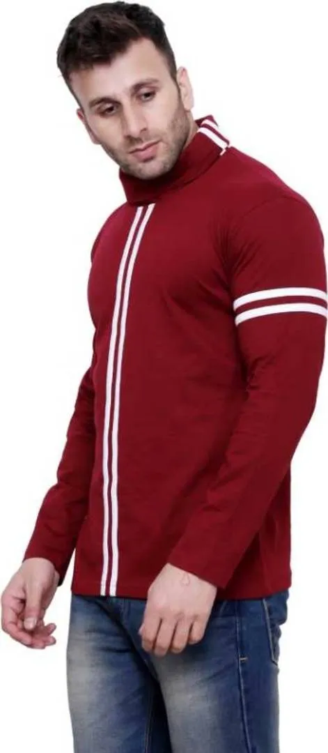 Men's Maroon Cotton Self Pattern Round Neck Tees