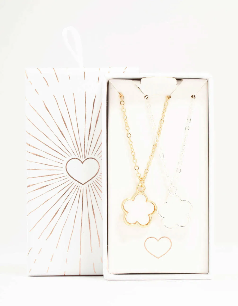 Mixed Metals Flower Necklaces 2-Pack