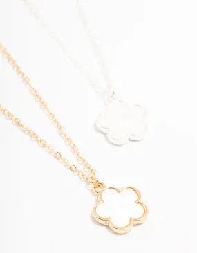 Mixed Metals Flower Necklaces 2-Pack