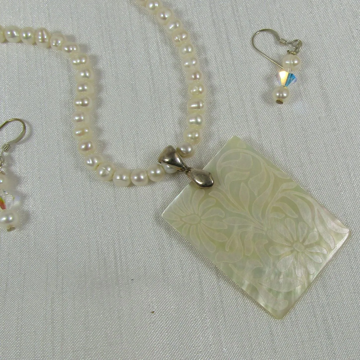 Mother of Pearl Necklace and Earrings _ Jewelry Set