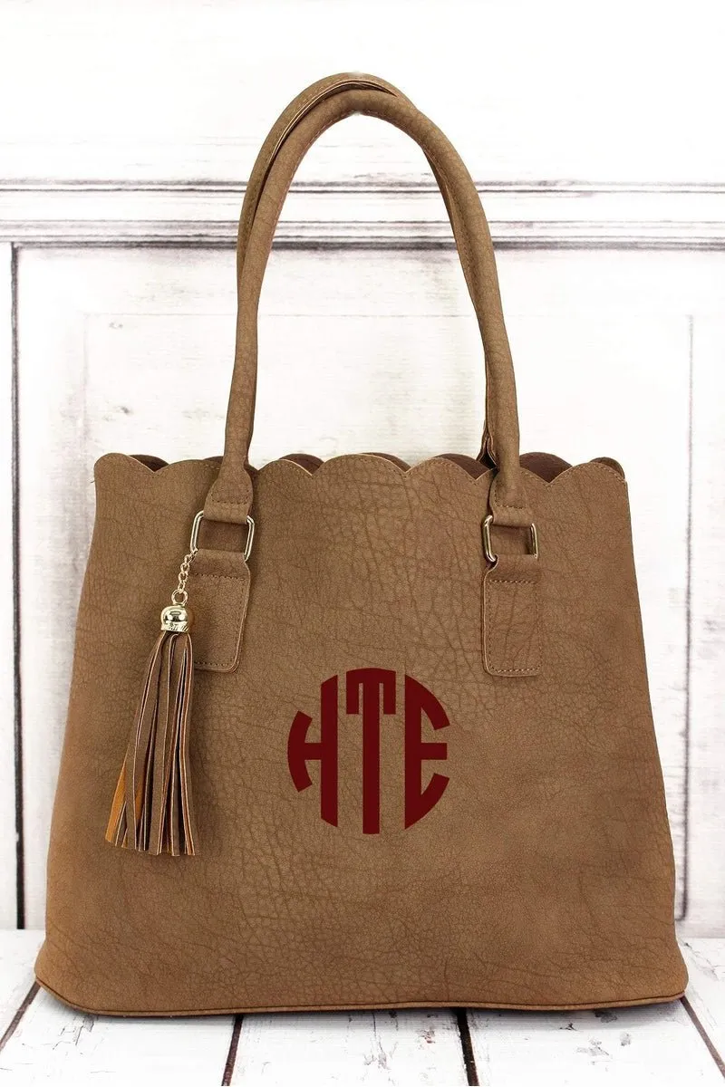 NGIL Taupe Faux Leather Scalloped Tote