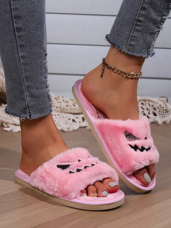 Pink Pumpkin Plush Slippers