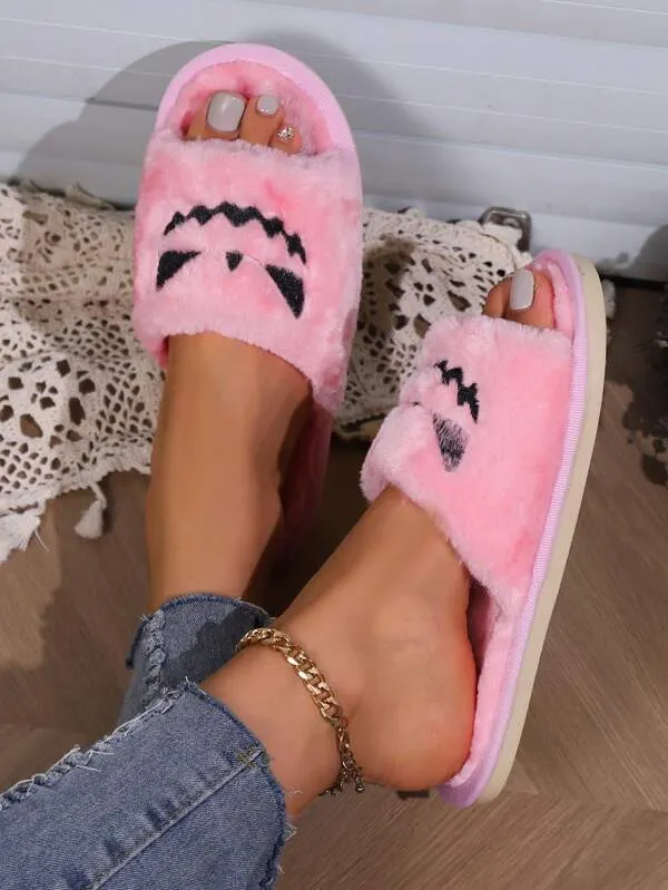 Pink Pumpkin Plush Slippers