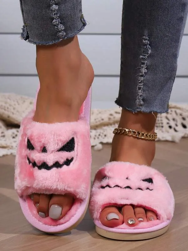 Pink Pumpkin Plush Slippers