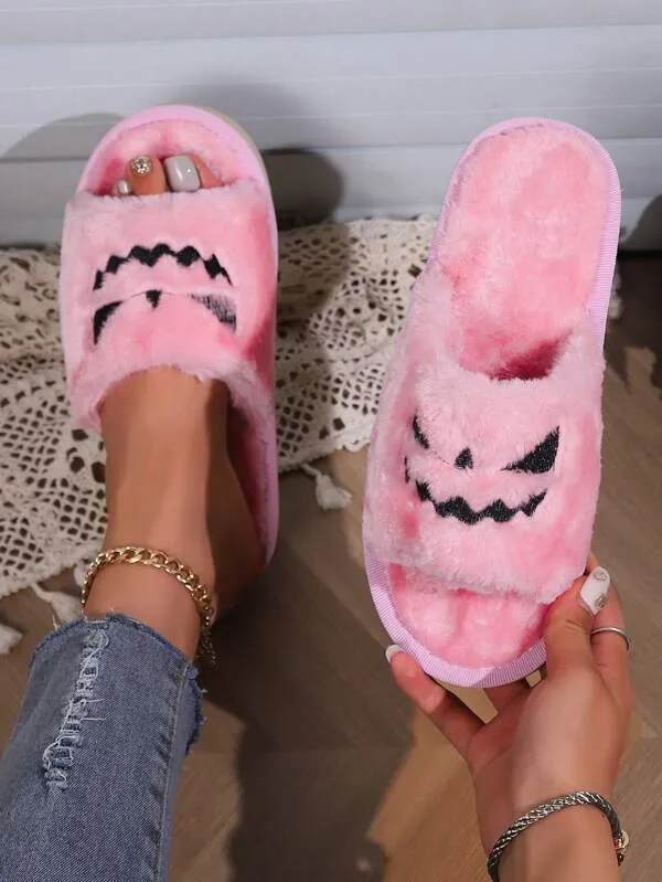 Pink Pumpkin Plush Slippers