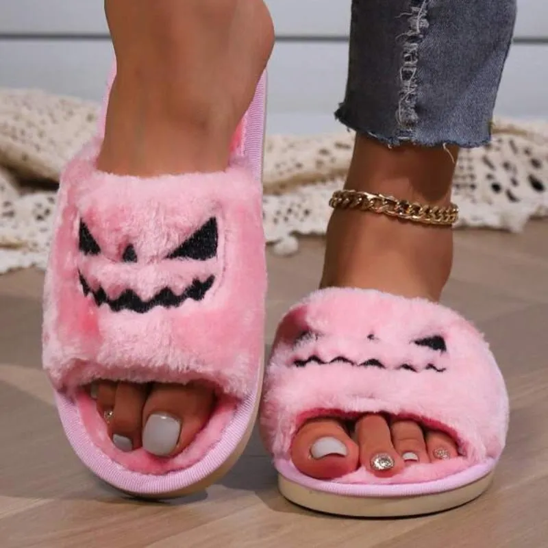 Pink Pumpkin Plush Slippers