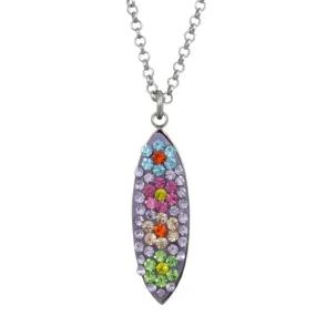 Purple Encrusted Crystal Flowers Pendant on Silver Chain - PT007