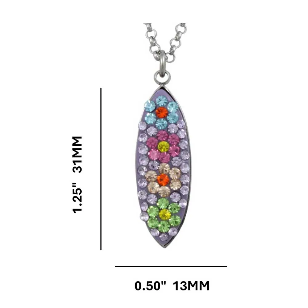 Purple Encrusted Crystal Flowers Pendant on Silver Chain - PT007