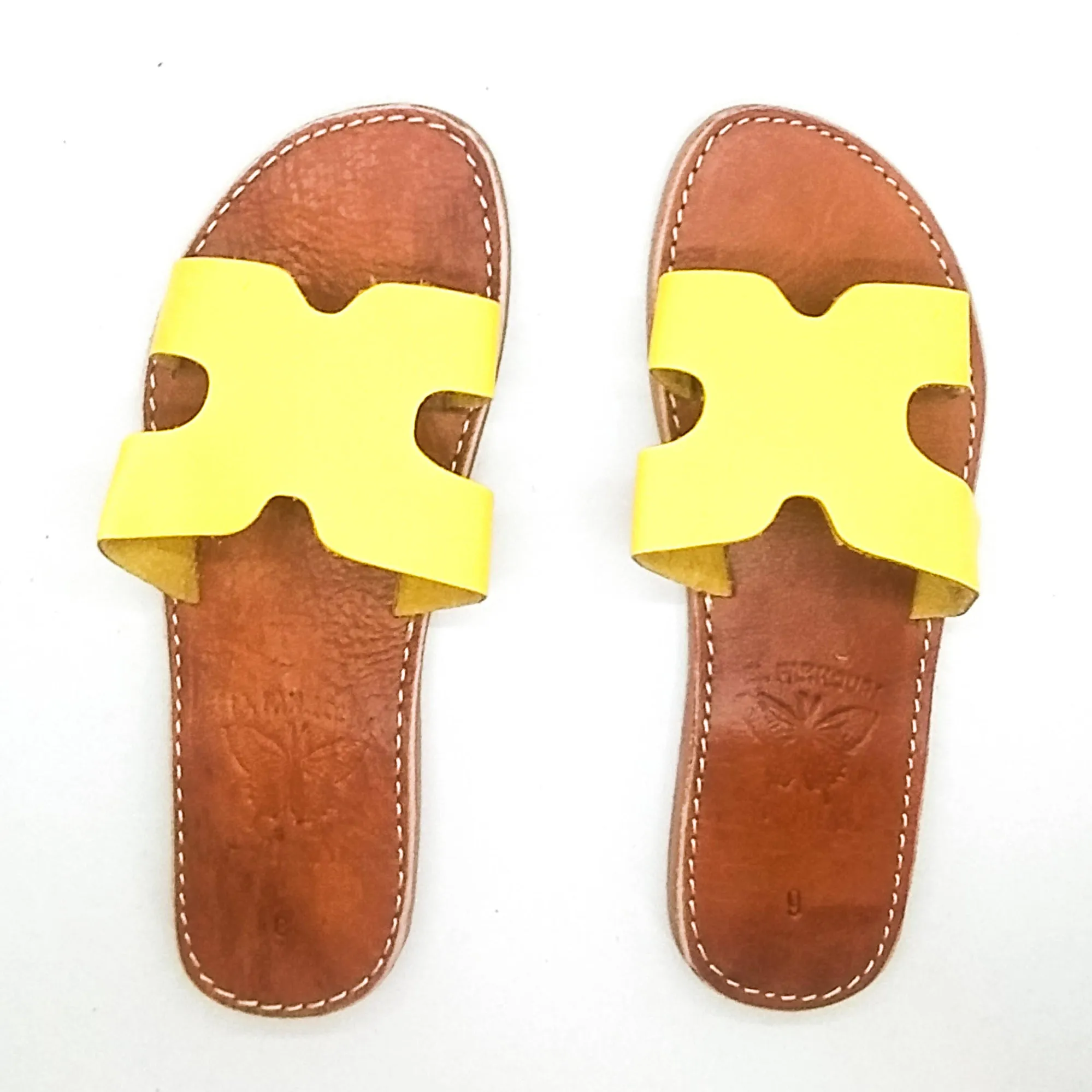 Real Leather H Shape Yellow Sandals