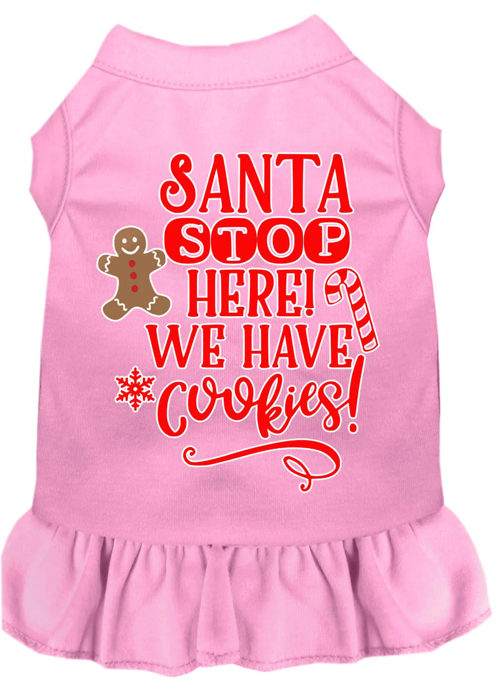 Santa, We Have Cookies Screen Print Dog Dress Light Pink Xs