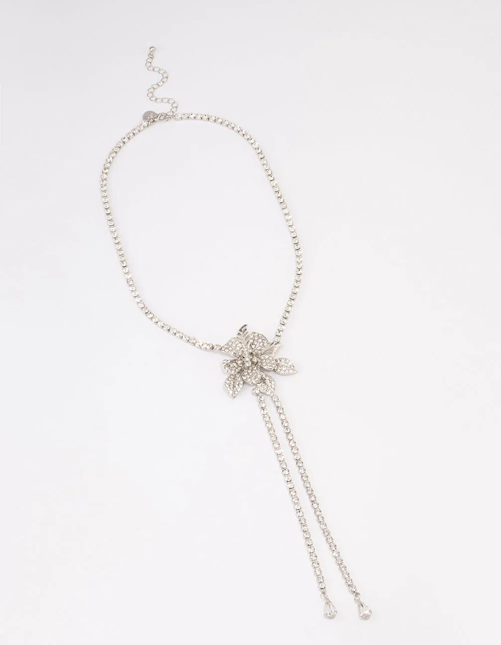 Silver Cup Chain Diamante Flower Necklace