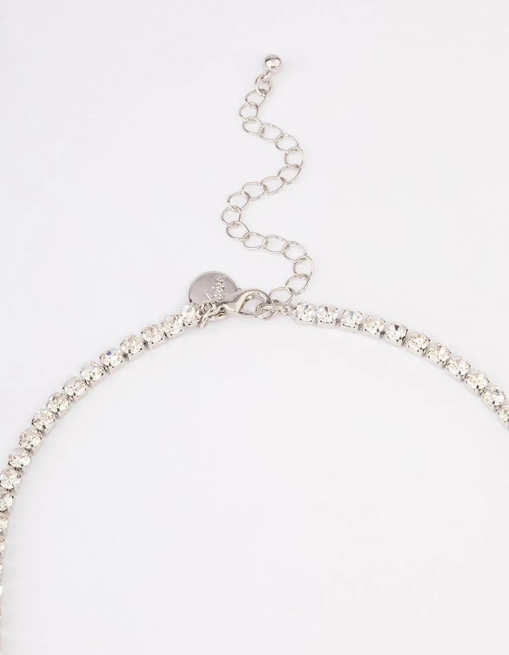 Silver Cup Chain Diamante Flower Necklace