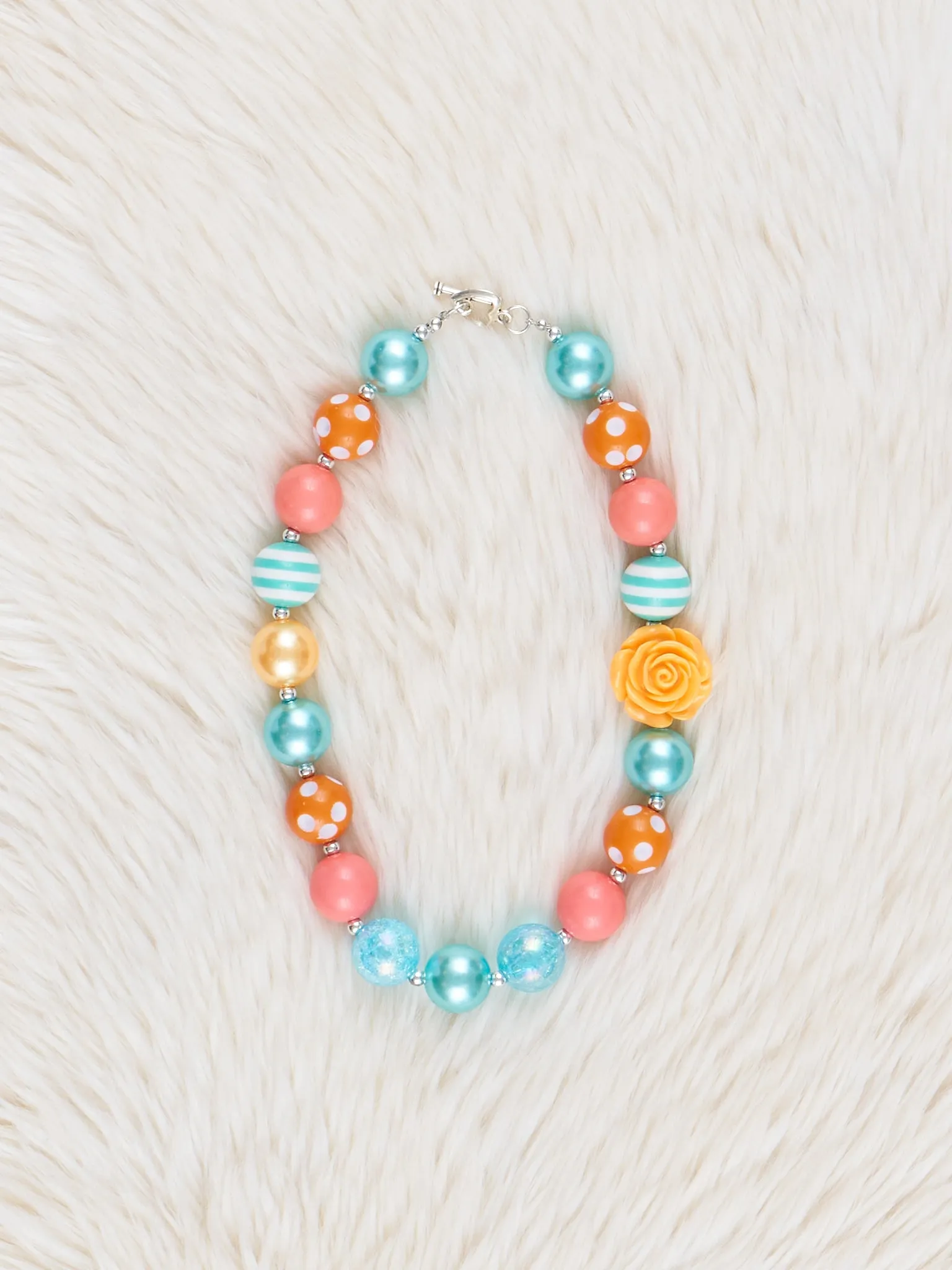 Teal & Orange Rose Bubblegum Necklace