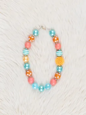 Teal & Orange Rose Bubblegum Necklace