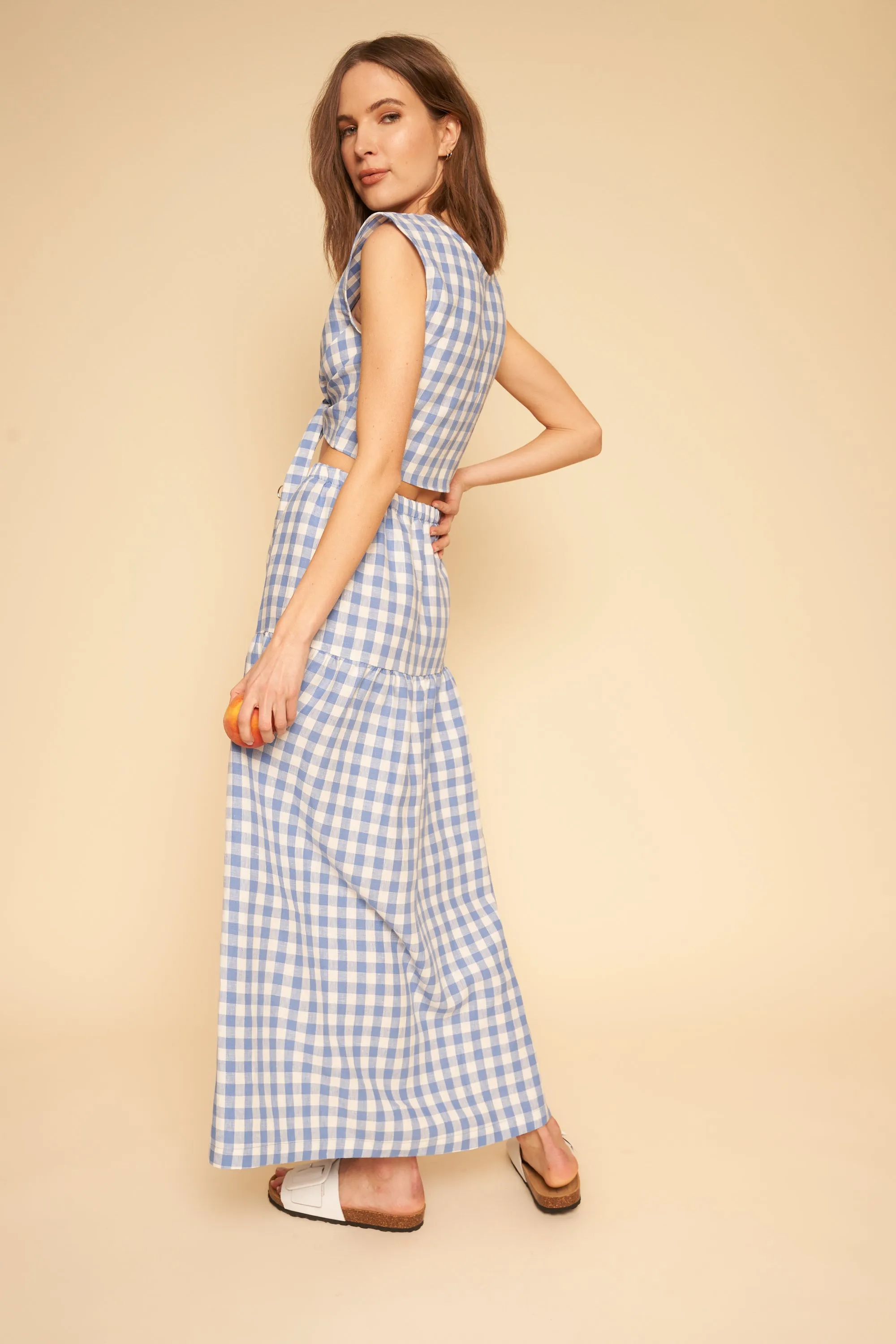 Valentina Top in Blue Gingham Linen