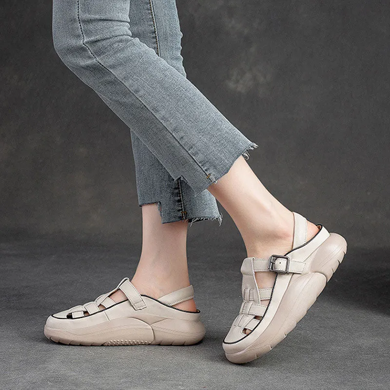 Women Handicraft Plaited Leather Soft Summer Crcos Platform Sandals