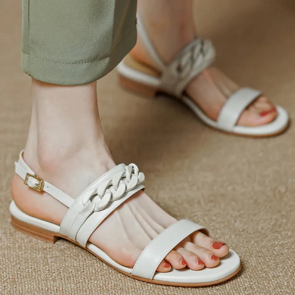 Women's Genuine Leather Open Toe Flat Sandal