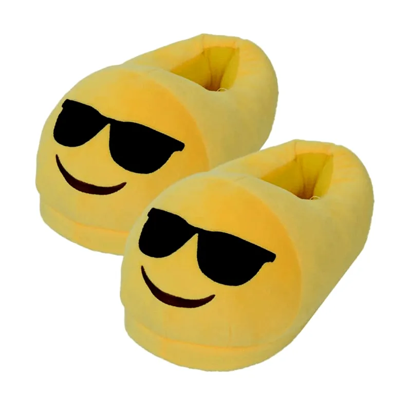 Yellow with Glasses Soft Plush Emoji Slippers